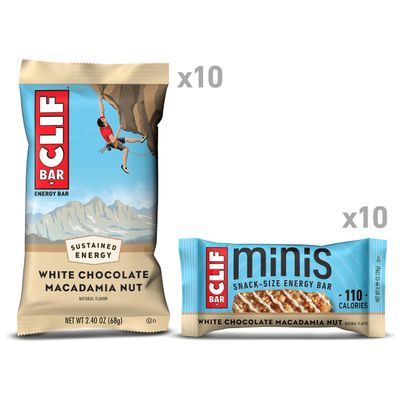 CLIF BAR - White Chocolate Macadamia Nut Flavor - Full Size and Mini Energy Bars - Made with Organic Oats - Non-GMO - Plant Based - 2.4 oz. and 0.99 oz. (20 Count)