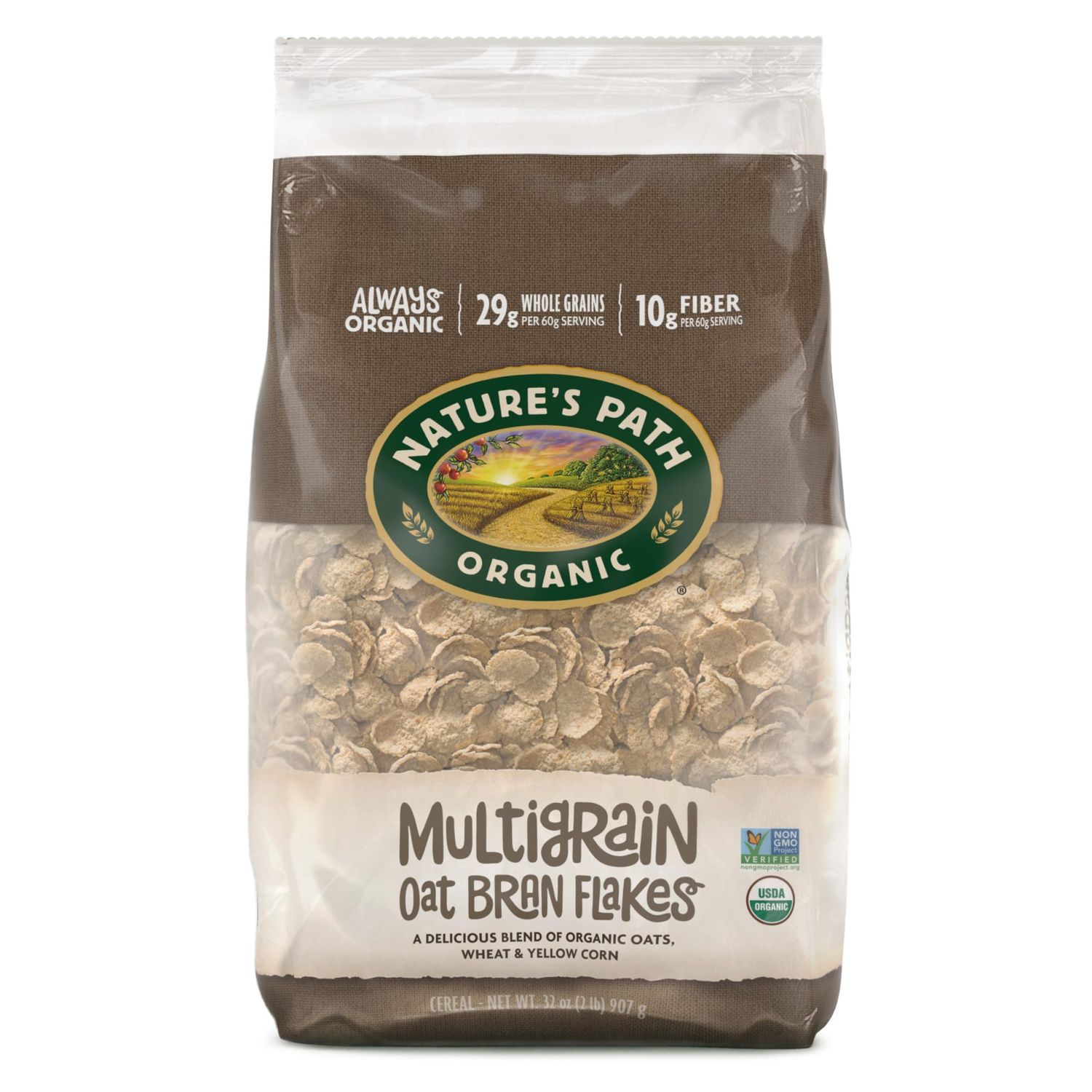 Nature&#39;s Path Organic Multigrain Oat Bran Flakes Cereal, 2 Lbs. Earth Friendly Package (Pack of 6), Non-GMO, 14g Whole Grains, Low Fat
