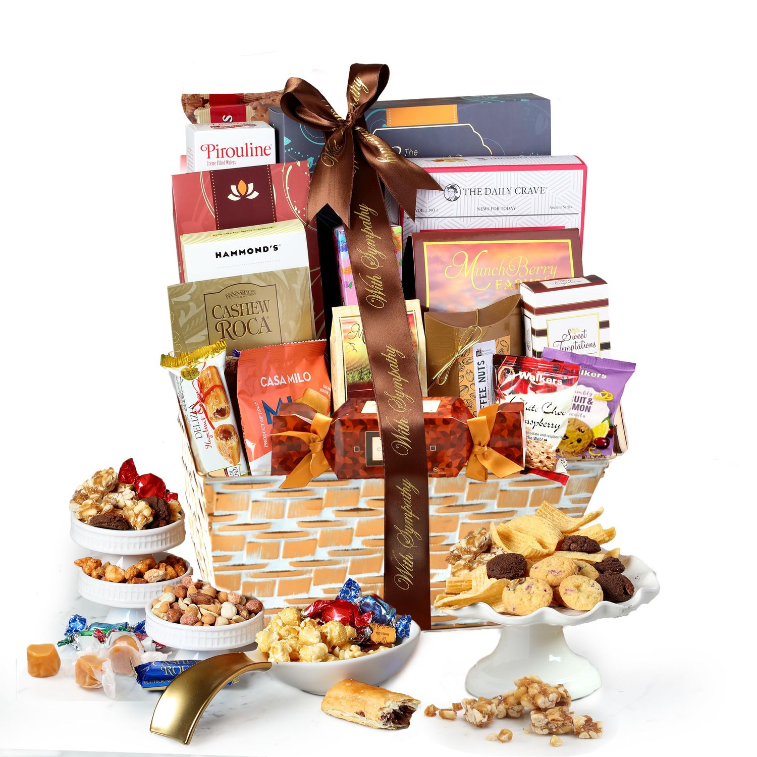 Broadway Basketeers Sympathy Gift Basket Deluxe, Condolences Gifts for Loss, Bereavement or Kosher Shiva, Food Care Package for Delivery With Chocolate, Snacks &amp; Sweets