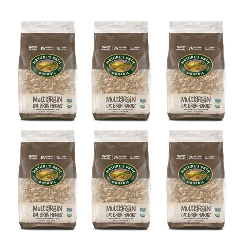 Nature's Path Organic Multigrain Oat Bran Flakes Cereal, 2 Lbs. Earth Friendly Package (Pack of 6), Non-GMO, 14g Whole Grains, Low Fat