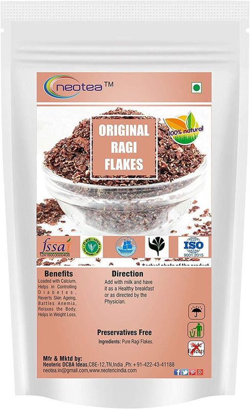 Neotea Original Ragi Flakes 300 GM-Sugar Free | Finger Millet Flakes | Finger Millet Poha Flakes | Healthy Breakfast Millet Flakes | Gluten-Free | High-Fibre Food