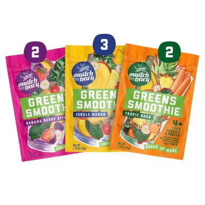 Switchback Greens Smoothie Powder Gluten Free Mix for Water Juice or Milk Made with Real Fruit and Veggies Green Drink for Energy Boost Vegan Plant Based 45g Fiber 7 Packets  Variety Pack