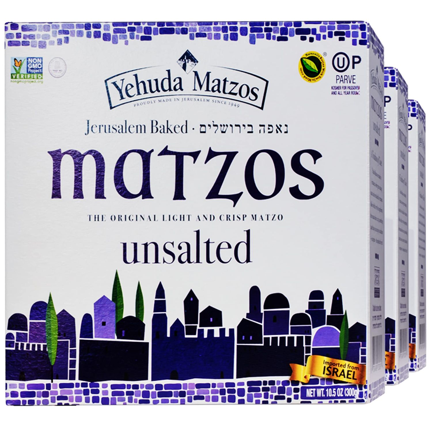 Yehuda Unsalted Matzo Thins, 10.5oz (3 Pack) Airy, Crisp &amp; Delicious Matzah Crackers | Kosher for Passover