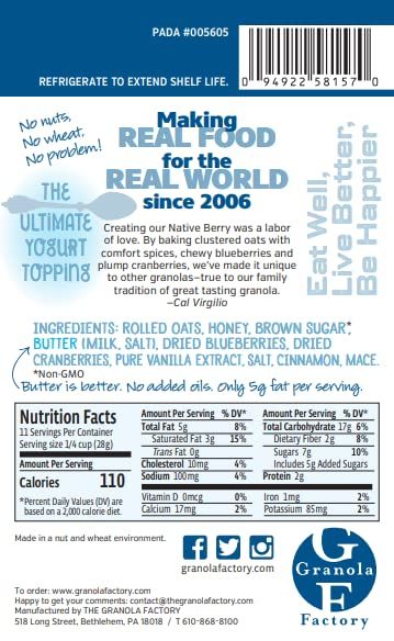 Granola Factory Native Berry, All-Natural, Sweet and Salty Breakfast Cereal Snack (Native 3 pack), 11 ounce (Pack of 3)
