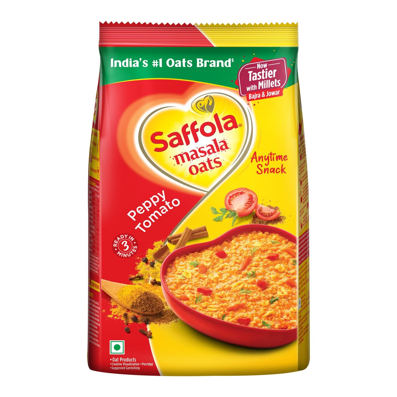 Saffola Masala Oats Peppy Tomato 500 grams (17.63 oz) - Vegetarian