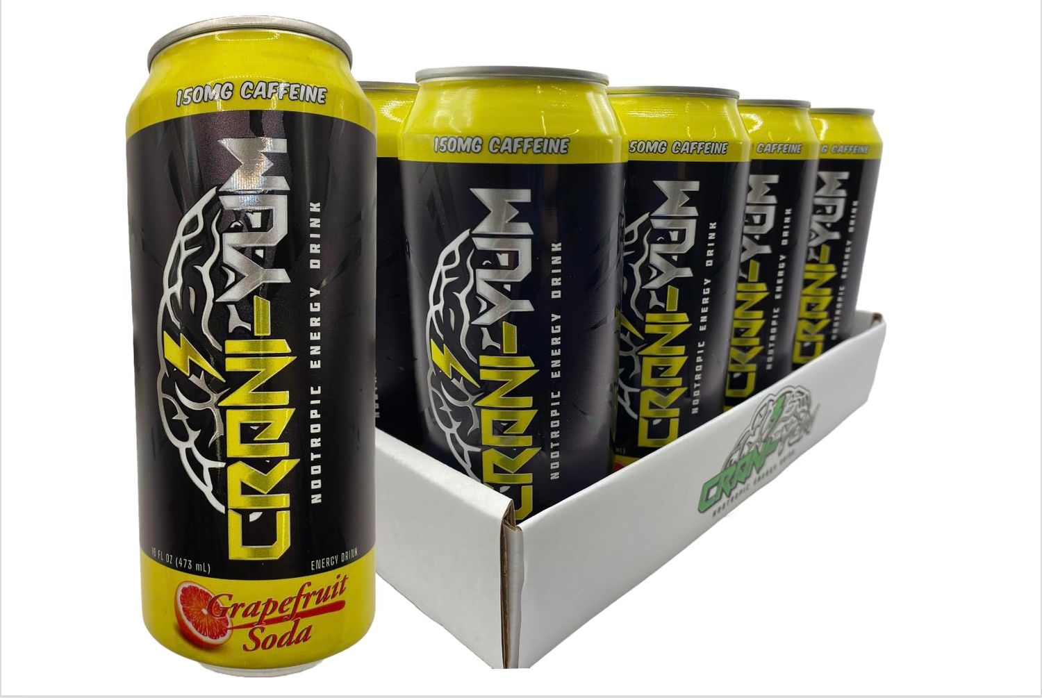 Crani-Yum Nootropic Energy Drink 12 Pack (Grapefruit Soda) 16oz - Energy &amp; Focus, Sugar Free, No Artificial Colors, Lion&#39;s Mane, Alpha GPC, L-Theanine, Gingko Biloba, Ginseng, Inositol