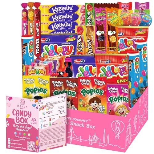 Candy Box From Around The World, Foreign Rare Unique Mystery Candy Gift Box, 40 Pcs Cool International Exotic Candy Snacks Variety Box for Halloween Treats