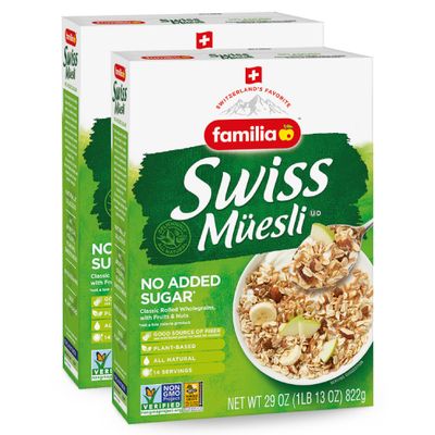 Familia Swiss Muesli Cereal, 0g Added Sugar, Energy-Packed Cereal with Raisins, Hazelnuts and Almonds, 29 Ounce Box (Pack of 2)
