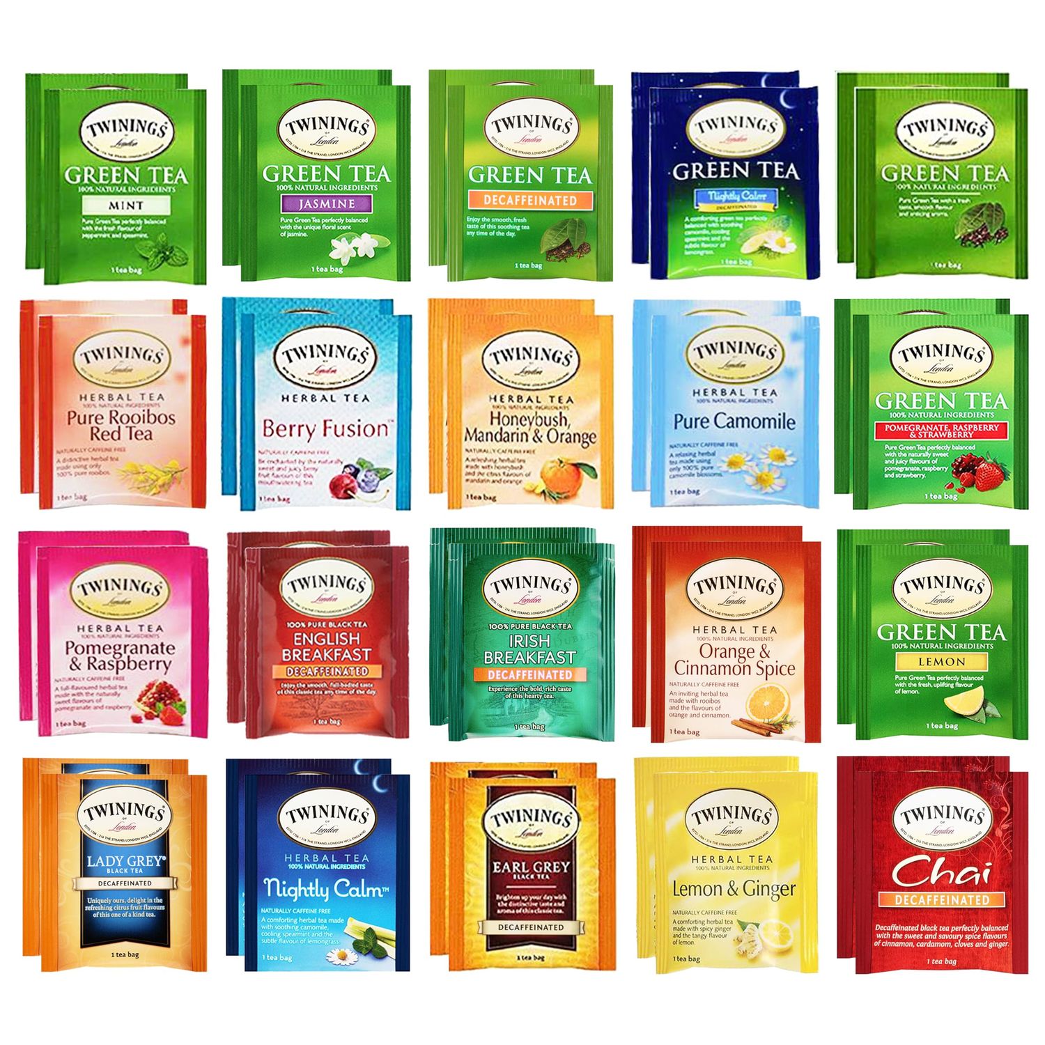 Tea Bags Sampler Herbal and Green Teas (40 Count) 20 Flavors Gifts for Mom Dad Family Coworkers Friends Women Men Herbal and Green Tea Lovers - Pack of 2 (Total 80 Count Tea Bags)