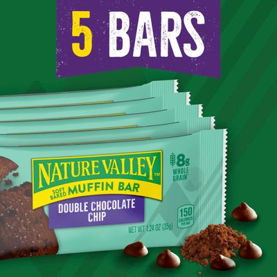 Nature Valley Soft Baked Muffin Bars, Double Chocolate Chip, Made With Whole Grain, 5 Count, 6.2 oz