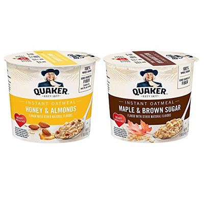 Quaker Instant Oatmeal Express Cups, Maple &amp; Brown Sugar and Honey &amp; Almond Variety Pack, 12 Count (Pack of 1)