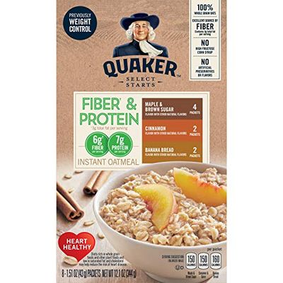 Quaker Instant Oatmeal, Fiber &amp; Protein 3 Flavor Variety Pack, Individual Packets, 8 Count (Pack of 4)