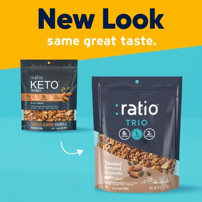 Ratio Trio Toasted Almond Granola Cereal, 1g Sugar, Keto Friendly, 8 oz Resealable Cereal Bag
