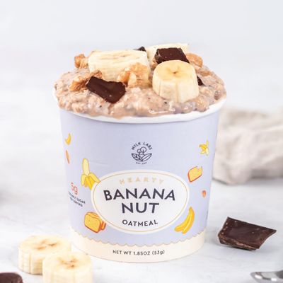 Mylk Labs Banana Nut Gluten Free Oatmeal Cups - Low Sugar Breakfast, High Fiber Thin Rolled Oats, High Protein Instant Oatmeal, Non GMO, Vegan - 12 Pack
