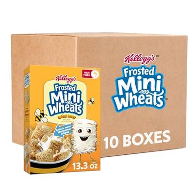 Kellogg's Frosted Mini-Wheats Breakfast Cereal, Kids Cereal, Family Breakfast, Golden Honey (10 Boxes)