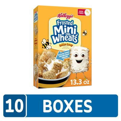 Kellogg's Frosted Mini-Wheats Breakfast Cereal, Kids Cereal, Family Breakfast, Golden Honey (10 Boxes)