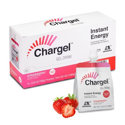 Chargel Strawberry, Caffeine-Free Instant Energy Gel for Running, Biking, Workout, Hiking and Endurance | Carbs Vitamins | Gluten Free - Pack of 6 Pouches - 6.35oz Each