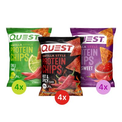 Quest Nutrition Tortilla Style Protein Chips, Spicy Variety Pack, Chili Lime, Hot &amp; Spicy, &amp; Spicy Sweet Chili, 12 Count (3 Each Flavor)