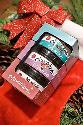 Rub with Love, Everyday Meat Rubs and Seasonings Gift Set (3 Jars) Grilling and BBQ Spices for Salmon, Chicken, and Steak