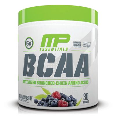 MusclePharm Essentials BCAA Powder, Pre &amp; Post Workout Recovery Drink, Supports Muscle Recovery &amp; Energy Production, Essential Amino Acids Supplement, 30 Servings, Blue Raspberry Flavor