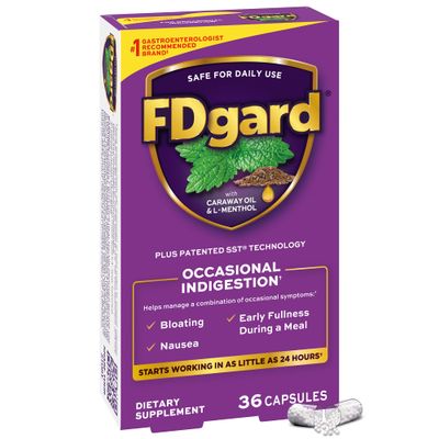 FDgard Gut Health Supplement, Indigestion, Nausea &amp; Bloating, Upset Stomach, 36 Capsules (Packaging May Vary)