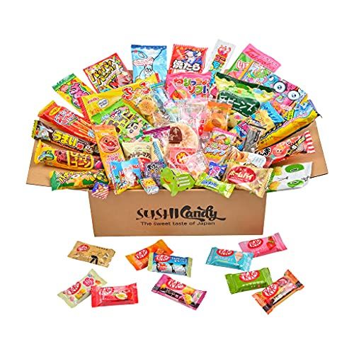 50 Japanese Candy &amp; Snack box set 10 Japanese Kitkat assortment and 40 popular Sweets (BOX)