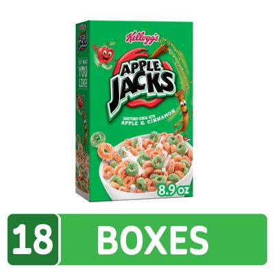 Kellogg's Apple Jacks Breakfast Cereal, Kids Cereal, Family Breakfast, Original (18 Boxes)