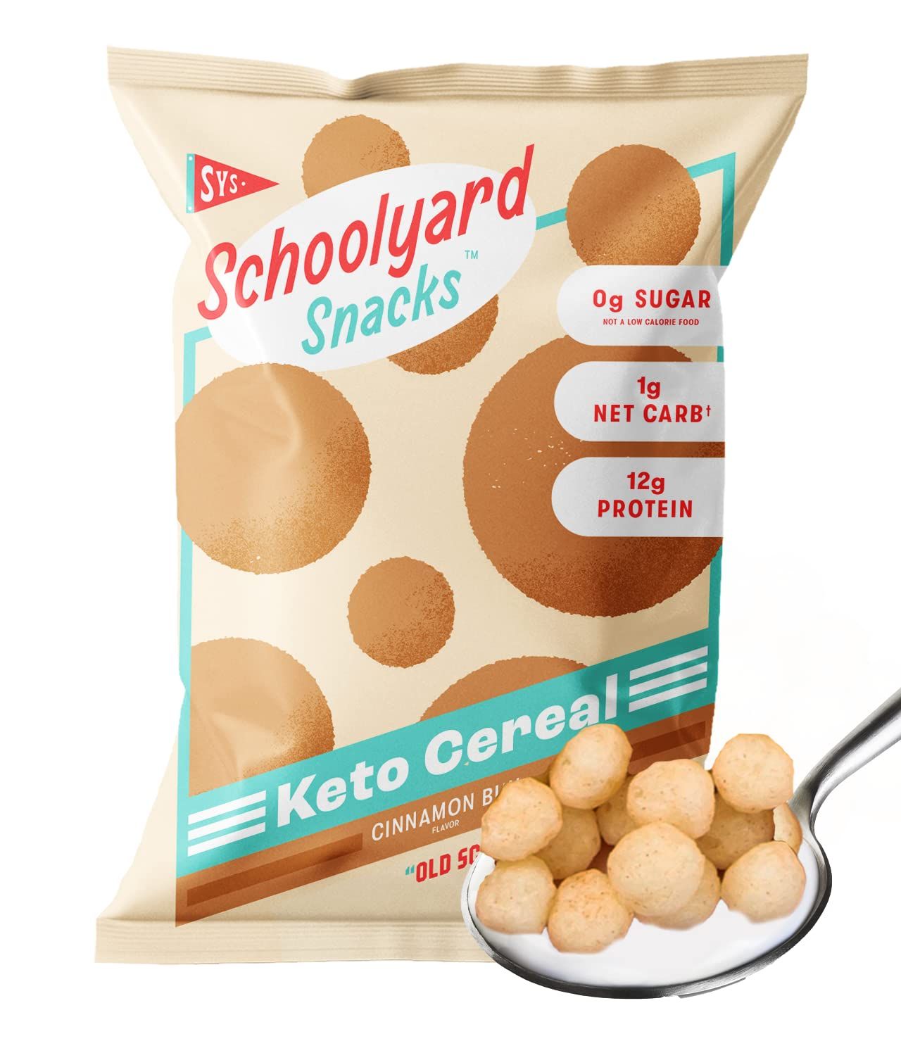 Schoolyard Snacks - Keto Cereal Low Carb, Zero Sugar (Cinnamon Bun - 12 Pack)- A Healthy High Protein Cereal Snack &amp; Breakfast - The Perfect Keto Cereal with 90 Calories, 12g Protein