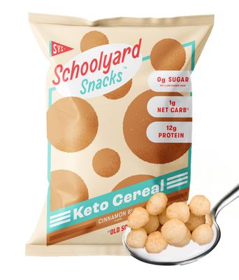 Schoolyard Snacks - Keto Cereal Low Carb, Zero Sugar (Cinnamon Bun - 12 Pack)- A Healthy High Protein Cereal Snack &amp; Breakfast - The Perfect Keto Cereal with 90 Calories, 12g Protein