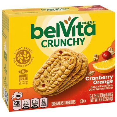 Bumpazie belVita Cranberry Orange Breakfast Biscuits, 5 Packs (4 Biscuits Per Pack) with belVita Chocolate Breakfast Biscuits, 5 Packs (4 Biscuits Per Pack).