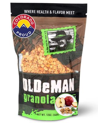 Olde Man Granola Gluten Free Granola - Non-GMO Healthy Granola Cereal - Soft Whole Grain Oats, Butter, Brown Sugar - Handmade in Colorado (Apple Walnut, 12oz Pack)