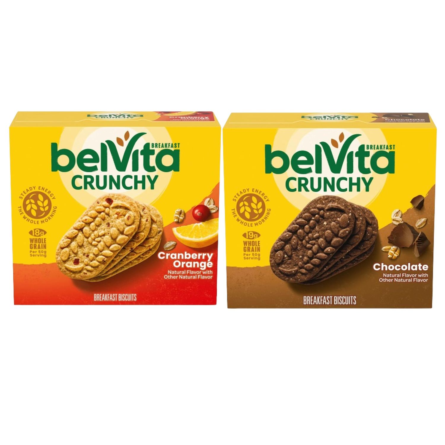 Bumpazie belVita Cranberry Orange Breakfast Biscuits, 5 Packs (4 Biscuits Per Pack) with belVita Chocolate Breakfast Biscuits, 5 Packs (4 Biscuits Per Pack).