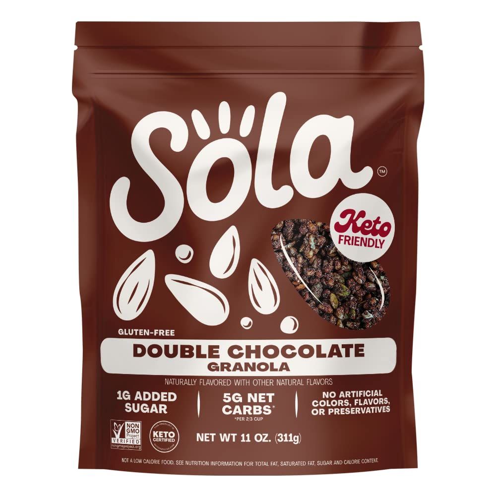 Sola Low Carb &amp; Keto Friendly Granola, Double Chocolate - Low Sugar, Naturally Flavored, Gluten Free &amp; No Artificial Colors, Flavors or Preservatives, 11 OZ Pouch (Pack of 1)