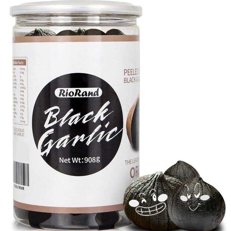 RioRand Black Garlic 908g / 2 Pounds Whole Peeled Black Garlic Aged for Full 90 Days Black Garlic Jar Equal to 4lbs of Whole Black Garlic (908g / 2 Pound)
