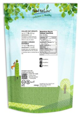 Food to Live Whole Grain Oat Groats - Oat Berries in Bulk. Kosher Hulless Seeds, Rich in Protein, Soluble Fiber. Suited for Grinding. Great for Hot Cereal, Salads, and Stews. Vegan Hulled Kernels