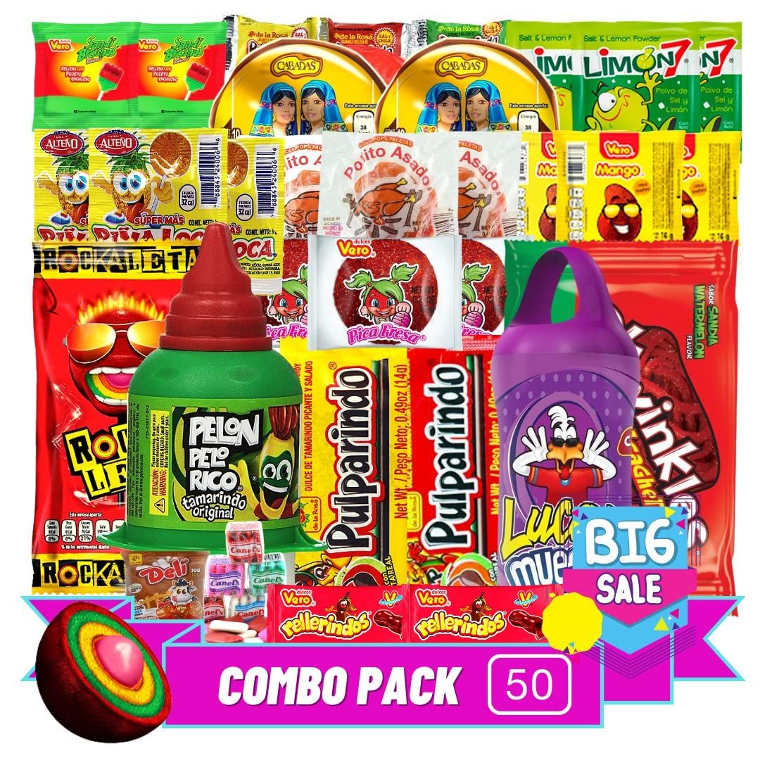Las Posadas Candy (50 Counts) - Spicy, Sweet, Sour Dulces Mexicanos Assortment Pack - Authentic Mexican Snacks for Kids and Adults (La Guera 50)