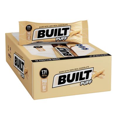 BUILT Protein Bars, Cinnamon Churro Puff, 12 count, Protein Snacks with 17g of Protein, Collagen, Gluten Free Chocolate Protein Bar with only 140 calories &amp; 6g sugar, Perfect On The Go Protein Snack