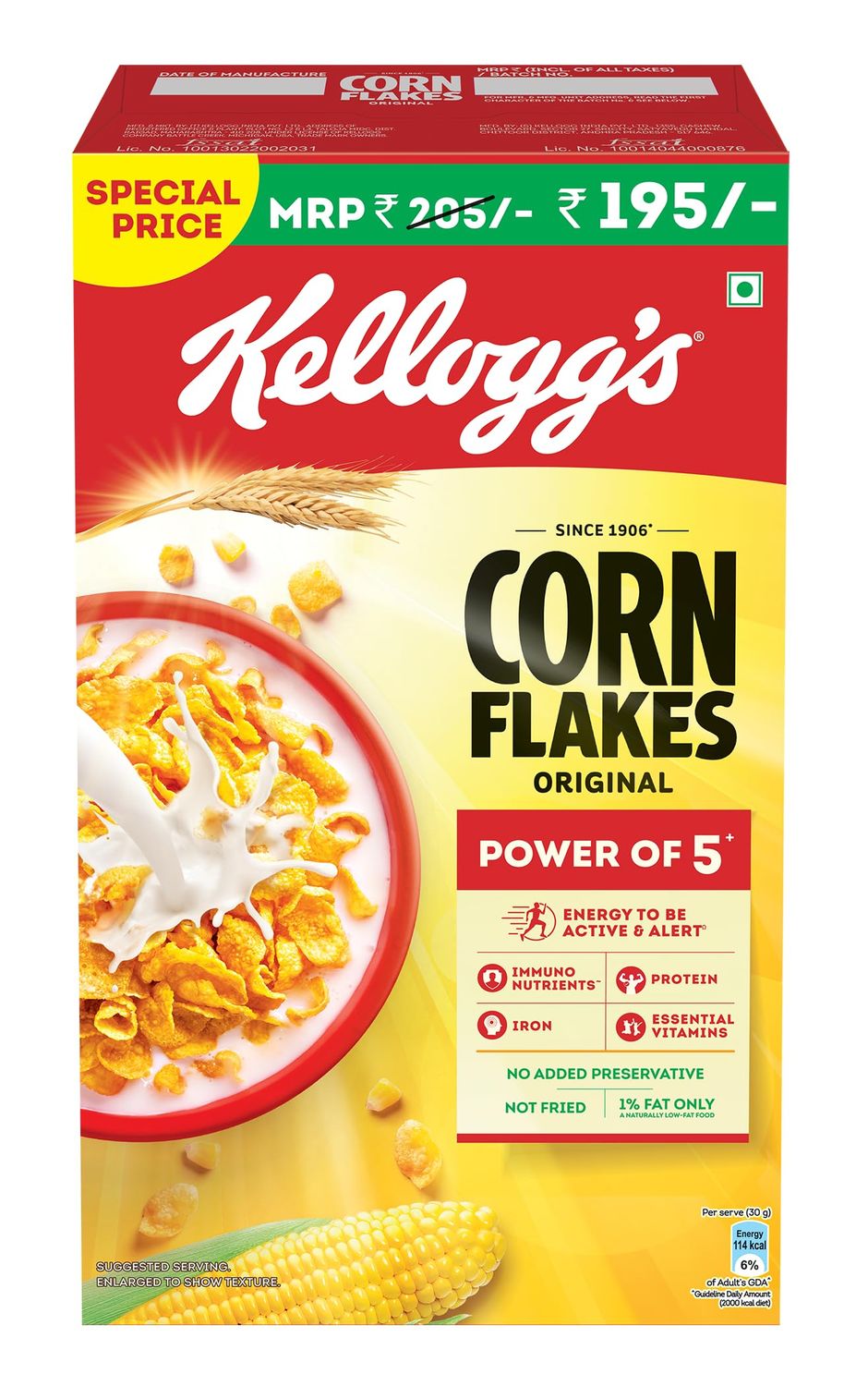 Kellogg&#39;s Corn Flakes Original Breakfast Cereal 475gms Pack