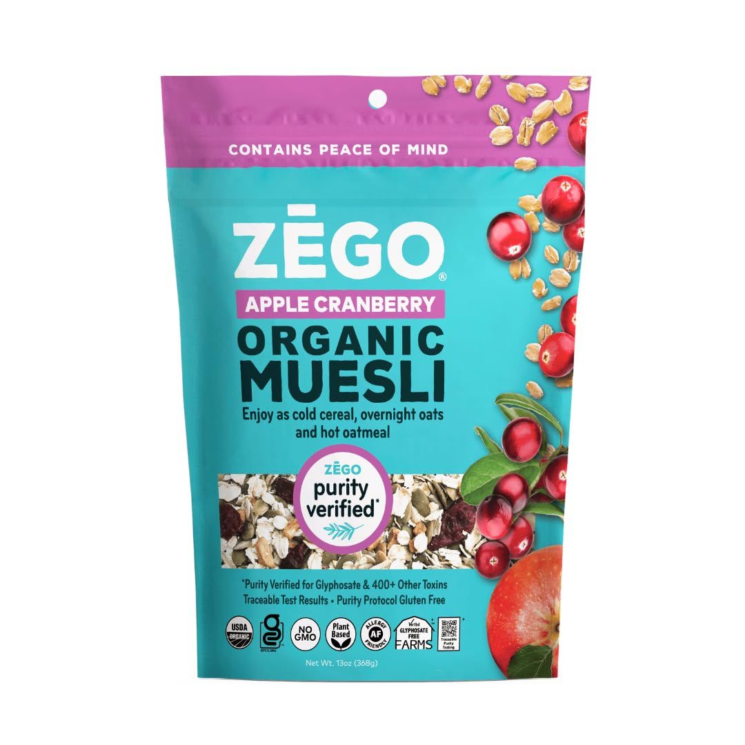 ZEGO Foods Organic Superfood Oatmeal &amp; Muesli, Certified Gluten Free (Apple Cranberry) 13oz