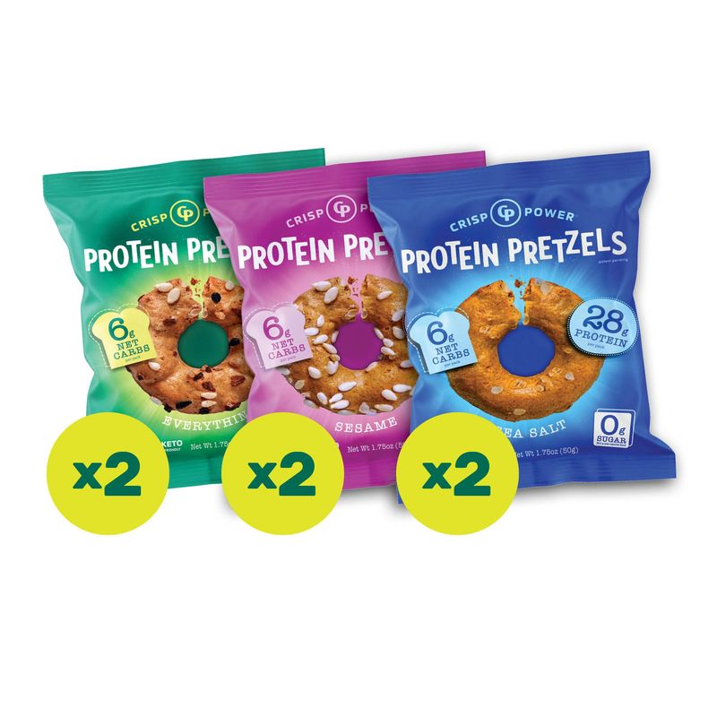 Crisp Power High Protein Pretzel Crisps  6 Pack x 175 oz Crunchy  Flavorful PlantBased Snack No Sugar 28g Protein Per Pack in 3 Savory Flavors Vegan Keto Friendly NonGMO Kosher NonDairy pack Mix