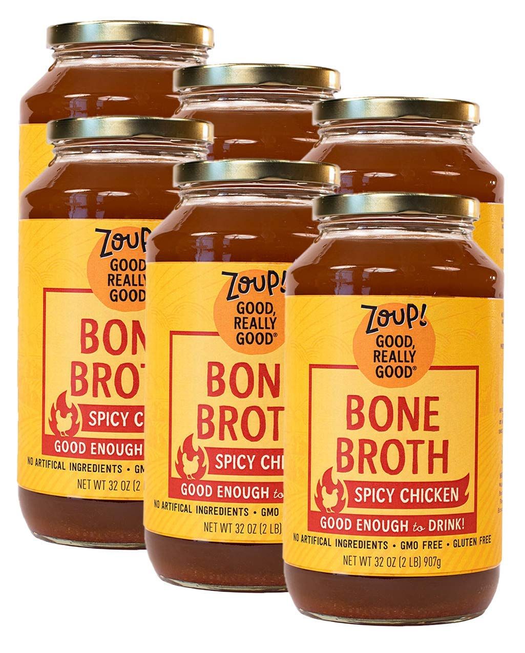 Spicy Chicken Bone Broth by Zoup! Keto-Friendly, Non-GMO, Paleo-Friendly Clear Spicy Chicken Bone Broth - Great for Stock, Bouillon, Soup Base or in Gravy - 6-Pack (32 oz)