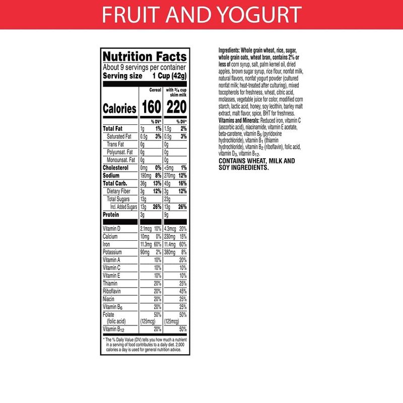 Kellogg's Special K Breakfast Cereal, Family Breakfast, Fiber Cereal, Fruit and Yogurt, 13oz Box (1 Box)