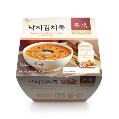 BONJUK Octopus &amp; Kimchi Juk(Porridge) Bowl - Korean soup stew Kfood, Hearty Breakfast Oat Meal - 9.5oz(270g), bowl type