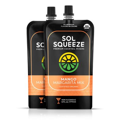 Sol Squeeze Mango Margarita Mix - Organic, Non-GMO, Vegan and Portable 2-4 Drink Pouch with Real Fruit Blend, Gluten-Free Cocktail or Non-Alcoholic Mocktail - for Holiday Present &amp; Gift Ideas - 2 Pack