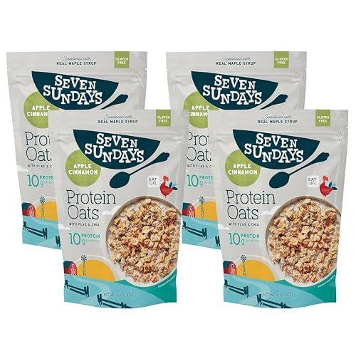 Seven Sundays Protein Oats, Apple Cinnamon, 32 Oz Bag (Pack of 4), Gluten Free Oatmeal, 10g Upcycled Protein, Enjoy Warm, Cool or as Overnight Oats