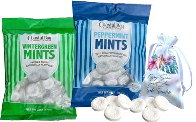 Coastal Bay Fat Free Mints Variety Pack | 2 Flavors -Winter Green Mint and Peppermint | Great for Office Candy dishes, Halloween, Christmas Holiday Candy Gifts | Bundle with Soko Smiles Pocket Bag