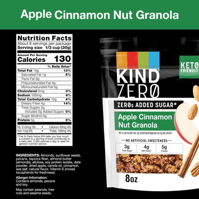 KIND Zero Added Sugar Granola, Apple Cinnamon Nut, Healthy Snacks, Good Source of Fiber, Gluten Free, 5g Protein, 1 Count