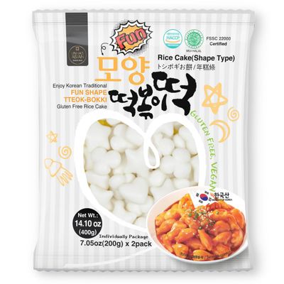Korean Rice Cake Tteokbokki Tteok in Fun Shaped, Chewy, Sticky Rice Cakes - Vegan, NON-GMO, Gluten Free, K-food Staple, Convenient and Easy to Cooking -14.10 oz Pack (2 X 7.05oz)