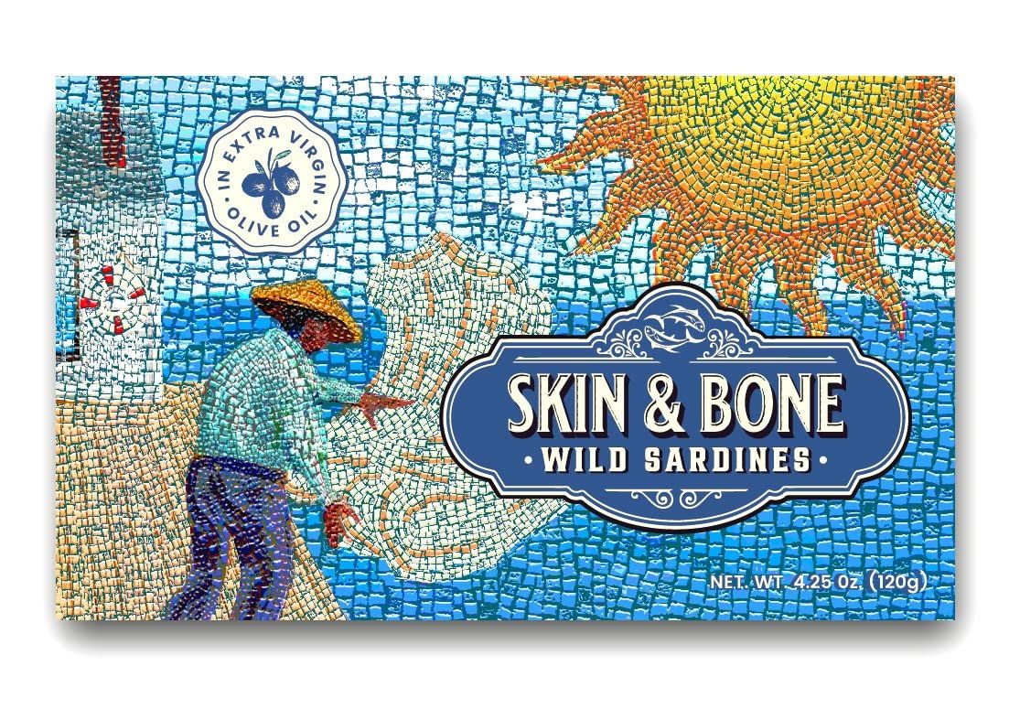 Skin &amp; Bone Wild Caught Portugese Sardines in Extra Virgin Olive Oil, Pack of 12, 4.25oz. Handpacked, Wild Caught.