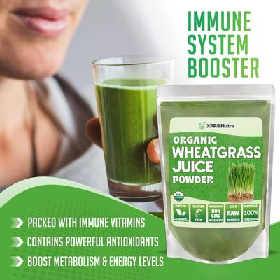 XPRS Nutra Organic Wheatgrass Juice Powder - Sustainably Grown - Instant Wheat Grass Juice Powder Made from Concentrated Juice - More Potent Than Organic Wheatgrass Powder - 8 Ounce